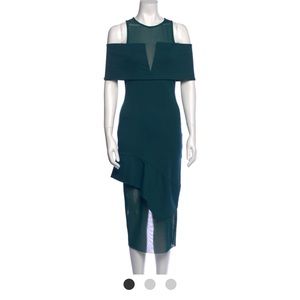 Elliatt Crew Neck Midi Sheath Dress with sheer panels - dark green - size M